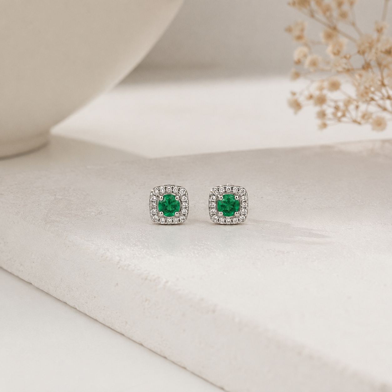 Square Colombian Emerald Stud Earrings – 925 Sterling Silver