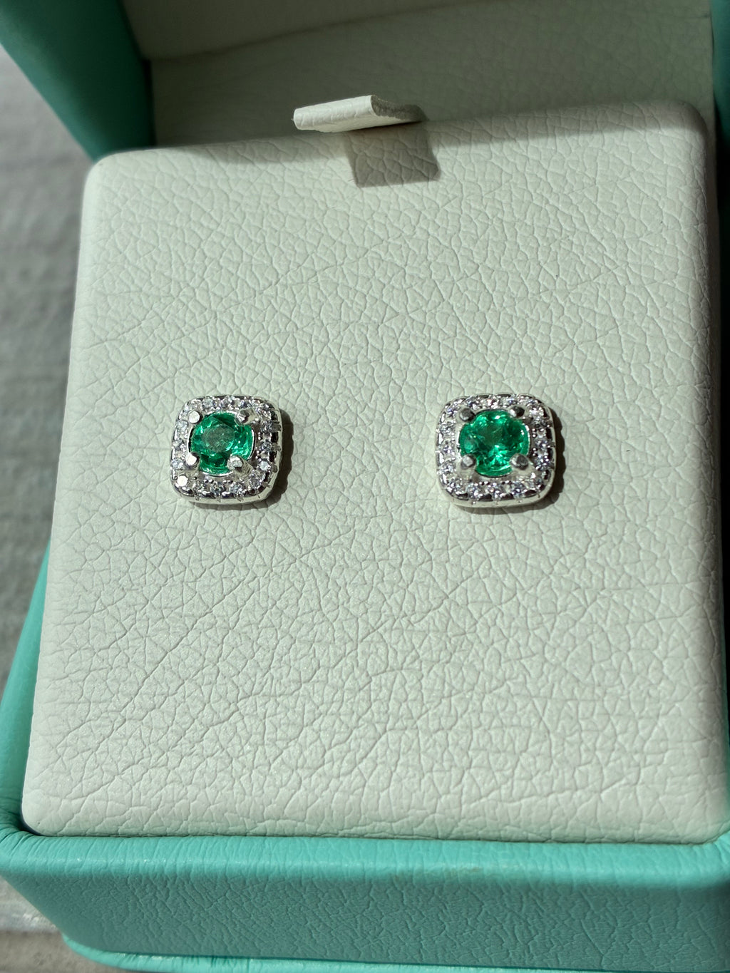 Square Colombian Emerald Stud Earrings – 925 Sterling Silver