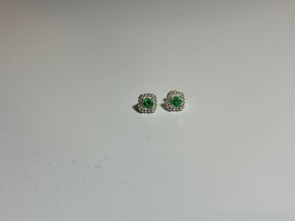 Square Colombian Emerald Stud Earrings – 925 Sterling Silver