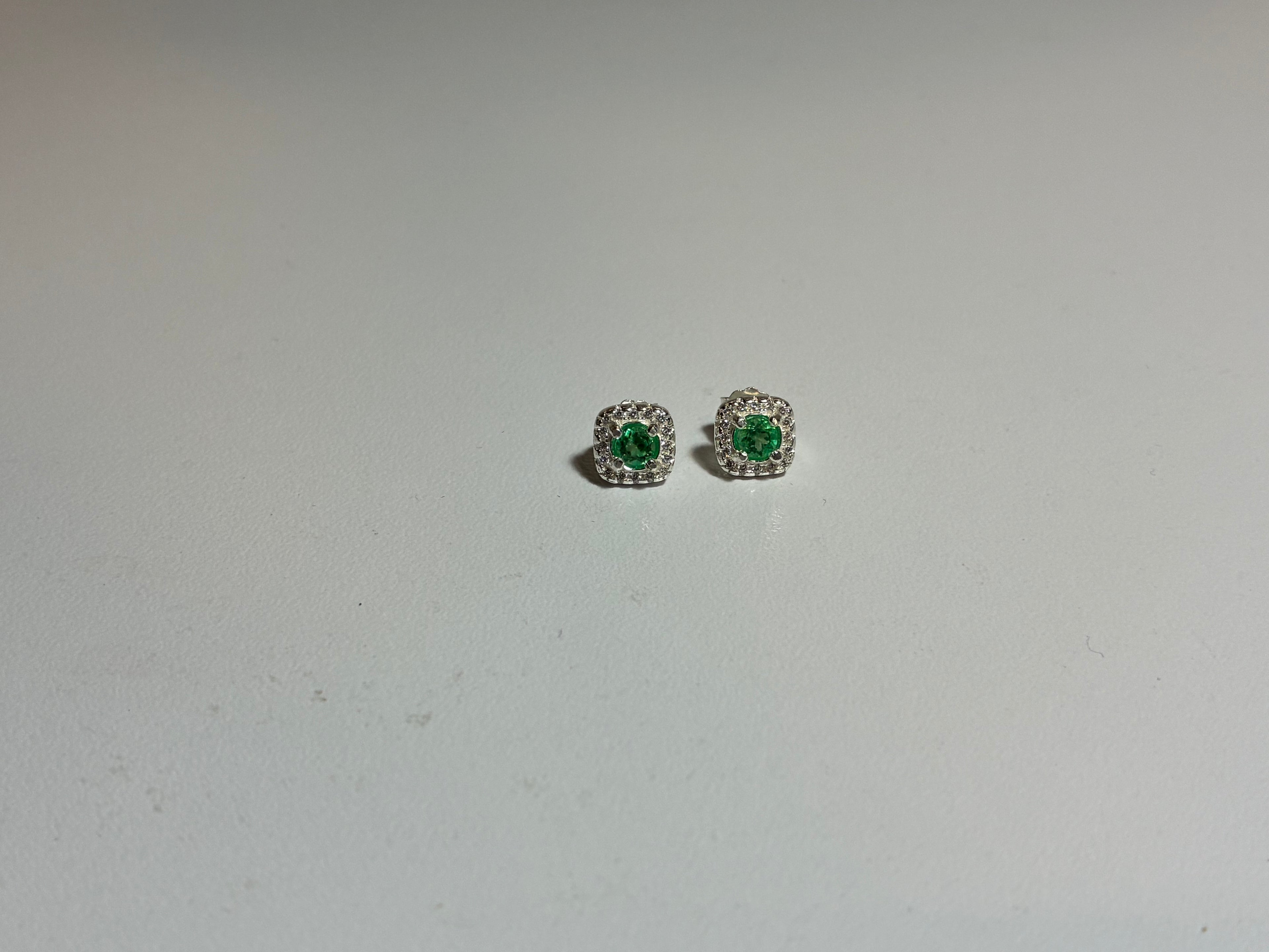 Square Colombian Emerald Stud Earrings – 925 Sterling Silver