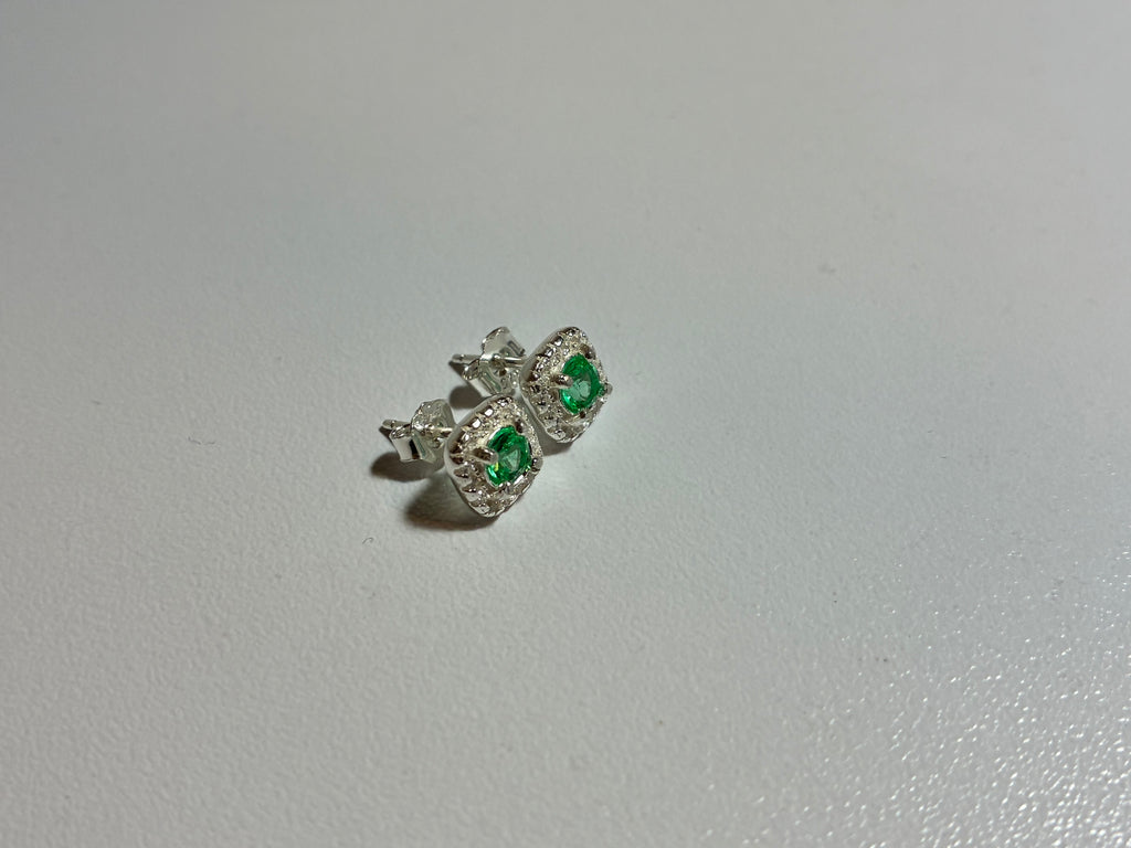 Square Colombian Emerald Stud Earrings – 925 Sterling Silver