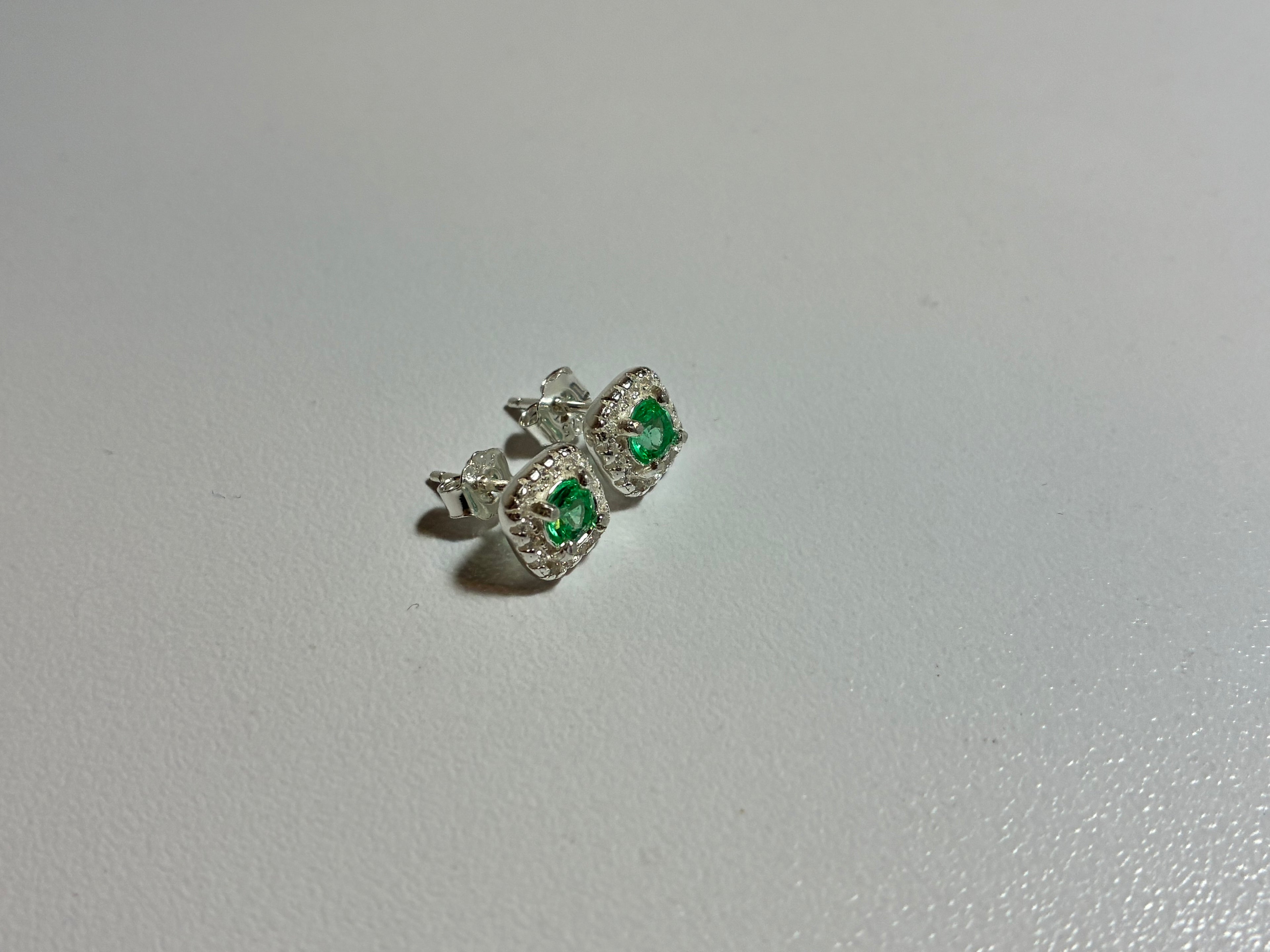 Square Colombian Emerald Stud Earrings – 925 Sterling Silver