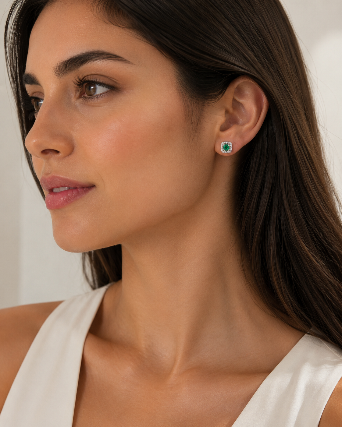 Square Colombian Emerald Stud Earrings – 925 Sterling Silver