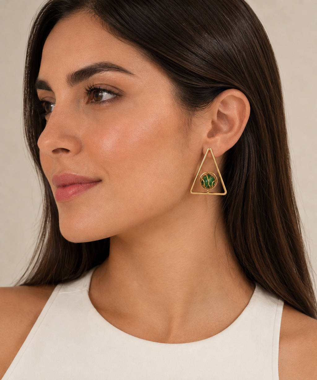 Chivor Emerald Sacred Triangle Earrings