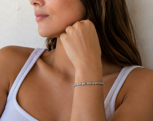 Colombian Emeralds Bracelet - 3.56 mm · Zircon Accents · 925 Sterling Silver